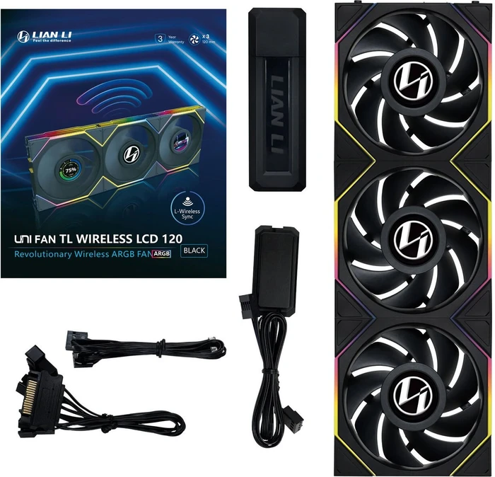 Lian Li Uni Fan TL LCD Wireless 120 RGB, schwarz, LED-Steuerung, 120mm, 3er-Pack