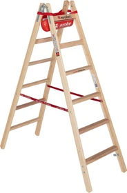 Euroline Comfort-Breitsprosse Holz 2-tlg. Stehleiter, 2x 6 Stufen