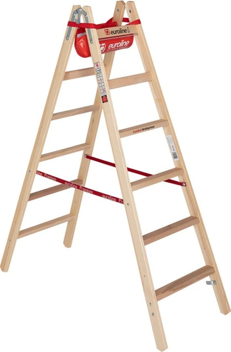 Euroline Comfort-Breitsprosse Holz 2-tlg. Stehleiter, 2x 6 Stufen