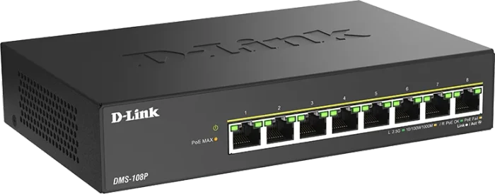 D-Link DMS-100 Desktop 2.5G Switch, 8x RJ-45, 230W PoE++