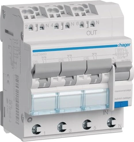Hager Fehlerstrom-Leitungsschutzschalter 3X 1P+N 6kA C-16A 30mA Typ A QuickConnect
