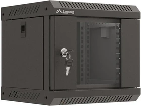 Lanberg WF11 Series 10" Rack Wandschrank 4HE, hängend, Flatpack, Glastür, IP20, RAL 9004, 300mm tief