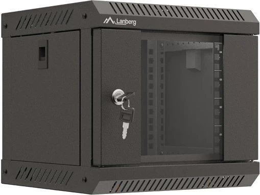 Lanberg WF11 Series 10" Rack Wandschrank 4HE, hängend, Flatpack, Glastür, IP20, RAL 9004, 300mm tief