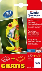 Avery-Zweckform Superior Inkjet Fotopapier hochglänzend weiß, 10x15cm, 200g/m², 40 Blatt