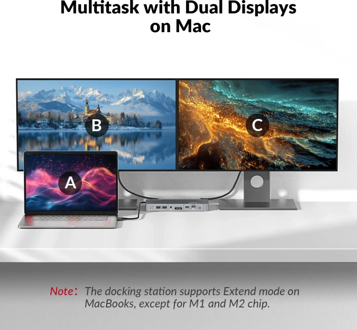 AV Access iDock M10, USB-C KVM Docking Station, 10-in1, for MacBook & 1 Desktop, 4K@60Hz Dual Monitor, 2-fach KVM-Switch