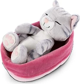 Nici Sleeping Kitties Katze grau im pink-lilanen Körbchen 10cm
