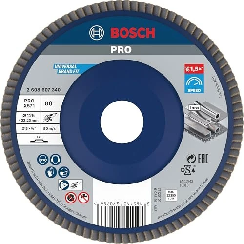 Bosch Professional X571 Best for Metal Fächerschleifscheibe gerade K80, 125x22.23mm, 1 Stück