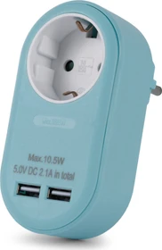Entac Steckdosenadapter mit 2x USB-A, 1-fach, Blue