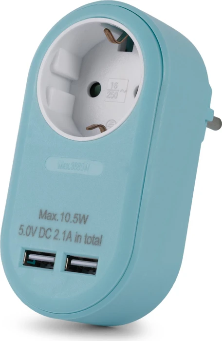 Entac Steckdosenadapter mit 2x USB-A, 1-fach, Blue