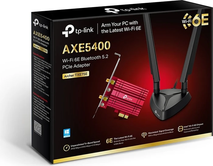 TP-Link AXE5400, 2.4GHz/5GHz/6GHz WLAN, Bluetooth 5.0 LE, PCIe x1