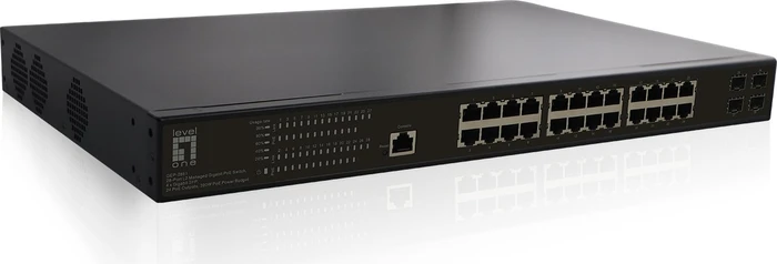 LevelOne GEP Rackmount Gigabit Managed Switch, 24x RJ-45, 4x SFP, 390W PoE+