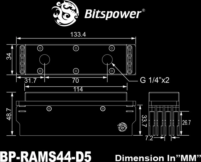 Bitspower 4-DIMMS DDR5 RAM Water Cooling Module (Single Sided)