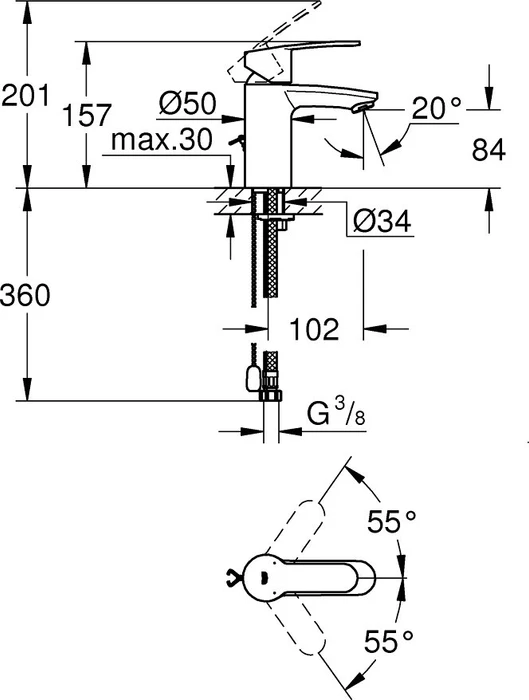 Grohe Eurostyle Cosmopolitan Einhand-Waschbeckenarmatur 1/2" S-Size mit Ablauffernbedienung chrom