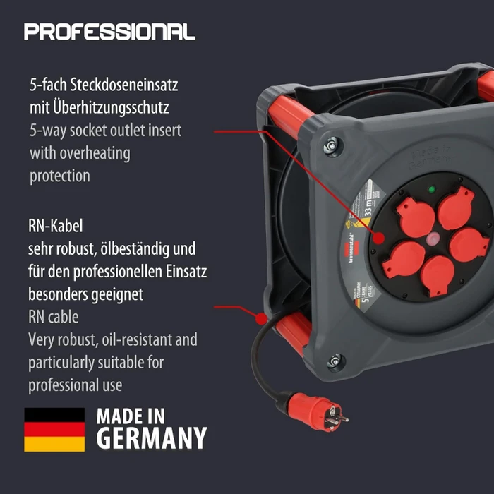 Brennenstuhl professionalLINE Kabeltrommel KA 3100 5, Schuko auf 5x Schuko, 33m, IP44, H07RN-F 3G1,5
