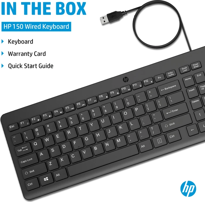 HP 150 kabelgebundene Tastatur, schwarz, USB, DE
