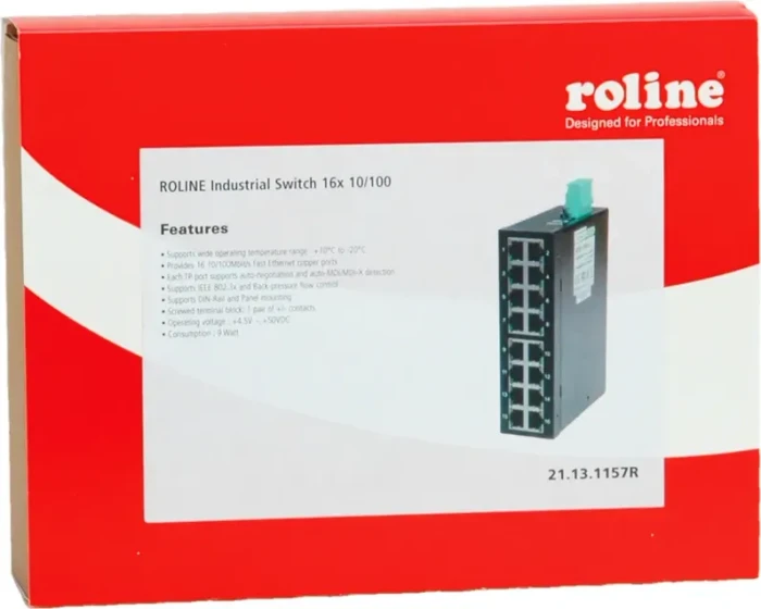 Roline Industrial Railmount Switch, 16x RJ-45