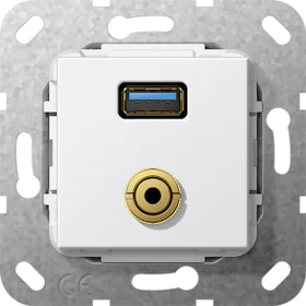 Gira Einsatz USB 3.0 Typ A/3.5mm Klinke, Unterputz, reinweiß glänzend