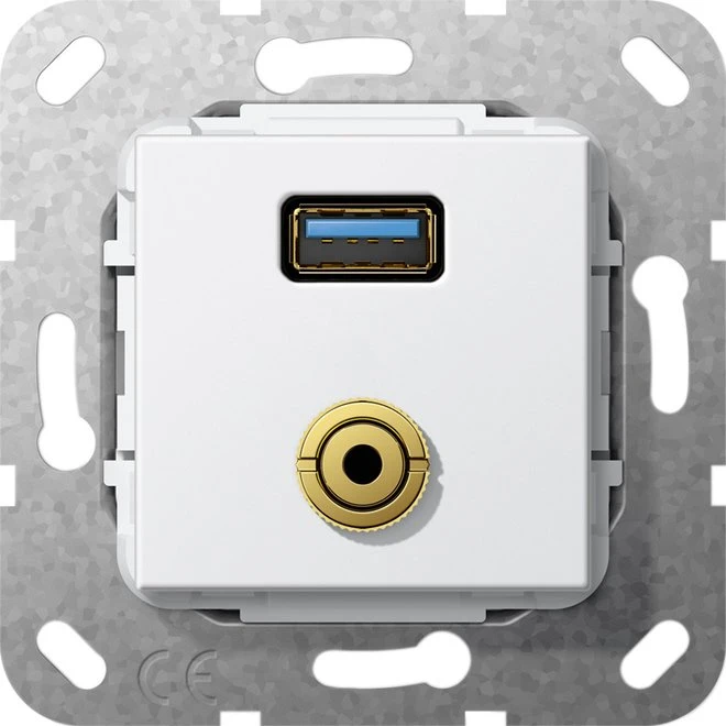 Gira Einsatz USB 3.0 Typ A/3.5mm Klinke, Unterputz, reinweiß glänzend