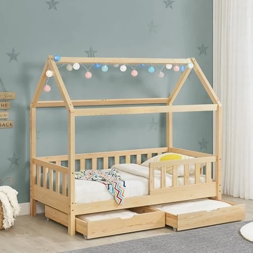 Juskys Marli Kinderbett mit Bettkasten 90x200cm natur