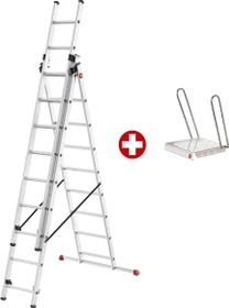 Hailo ProfiStep combi Alu 3-tlg. Teleskop-Mehrzweckleiter, 3x 9 Stufen