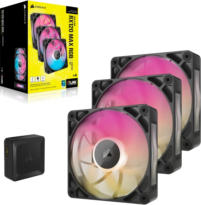 Corsair iCUE LINK RX120 Max RGB Starter Kit, schwarz, LED-Steuerung, 120mm, 3er-Pack