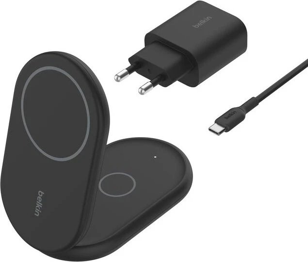 Belkin BoostCharge Magnetische, einklappbare, kabellose 2-in-1-Ladestation mit Qi2 (15W) schwarz