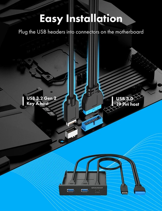 Graugear G-MP01C, Multi Frontblende mit USB Hub, USB 3.0 19-Pin Stecksockel, USB 3.2 20-Pin Key-A Stecksockel [Stecker]