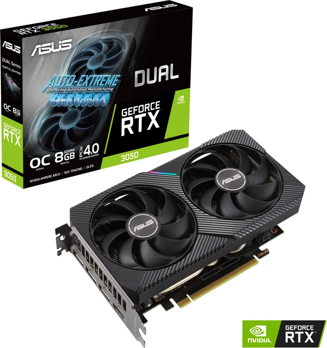 ASUS Dual GeForce RTX 3050 OC, DUAL-RTX3050-O8G, 8GB GDDR6, HDMI, 3x DP