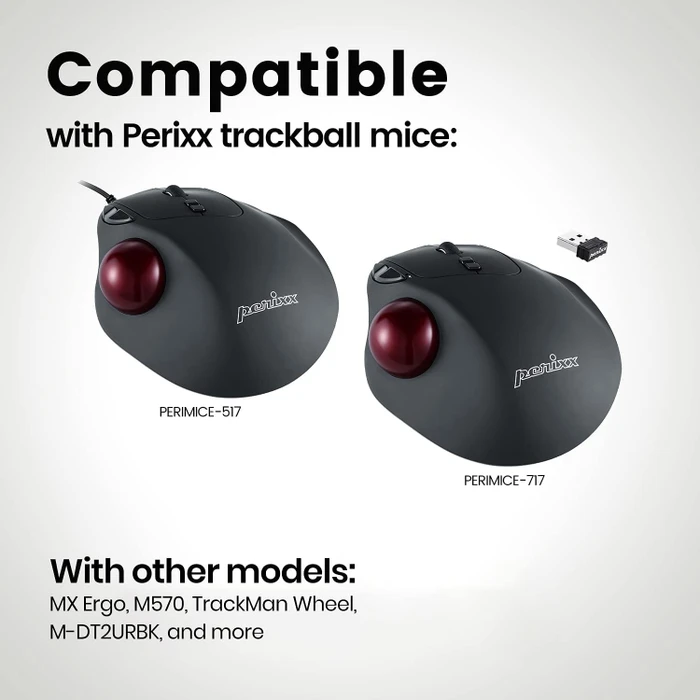 Perixx PERIPRO-303GR 34mm für Perimice und Logitech M570, Ersatz-Trackball, rot
