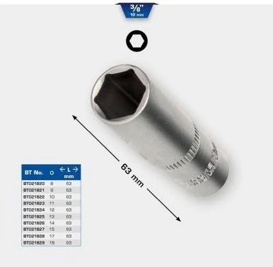 Brilliant Tools Außensechskant Steckschlüssel lang 3/8", 10x63mm
