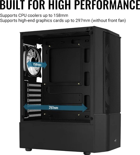 AeroCool Quantum Mesh [V2], schwarz, Lüfter LED Fixed RGB, Glasfenster