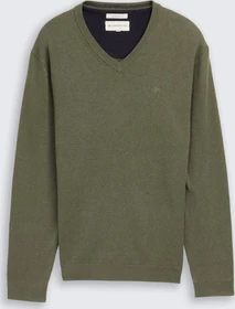 Tom Tailor Strickpullover mit V-Ausschnitt aus Baumwolle Strickpullover tea leaf melange (Herren)