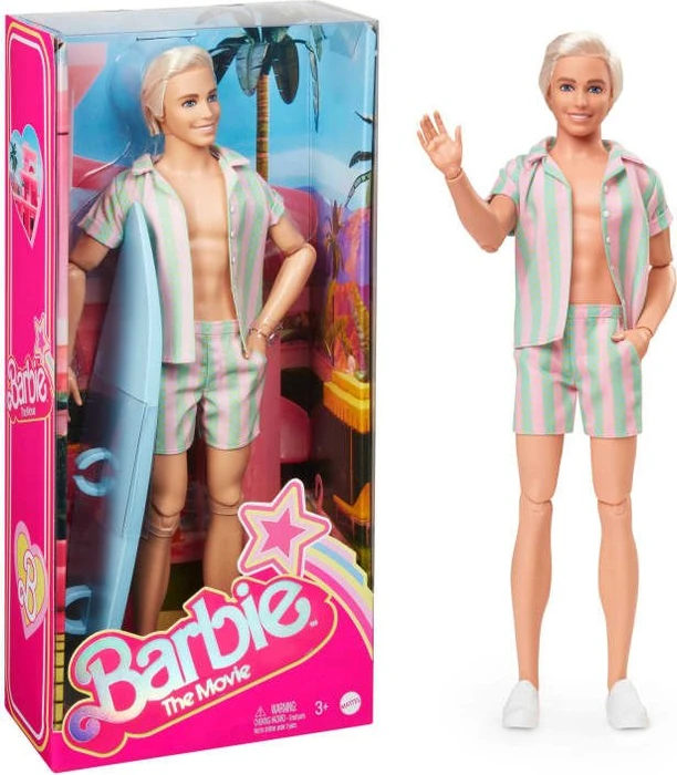 Mattel Barbie - Signature the Movie - Ken mit gestreiftem Strand-Outfit in Pastellrosa und Grün