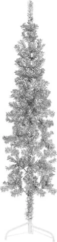 vidaXL Künstlicher Weihnachtsbaum halbrund schlank silber, 180cm