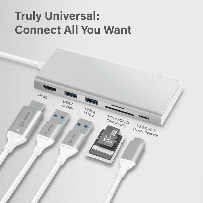 Alogic UNI Dock Multiport-Adapter, silver, USB-C 3.0 [Stecker]