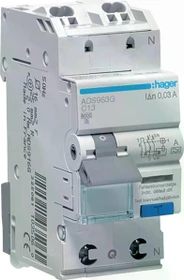 Hager Fehlerstrom-Leitungsschutzschalter 1P+N 6kA C 13A 30mA A-G Typ QC-QB