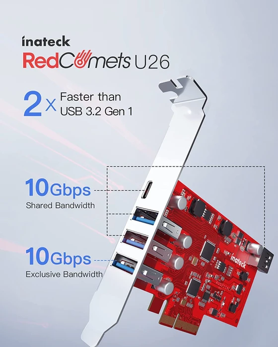 Inateck RedComets U26, 1x USB-C 3.1, 4x USB-A 3.1, PCIe 2.0 x4