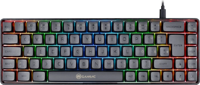 Gamiac TKL69G Gaming Keyboard, schwarz/grau, LEDs RGB, Kailh RED, USB, DE