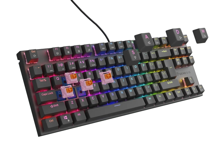 Genesis Thor 303 TKL silent, schwarz, LEDs RGB, hot-swap, Gaote Outemu SILENT PEACH, USB, DE