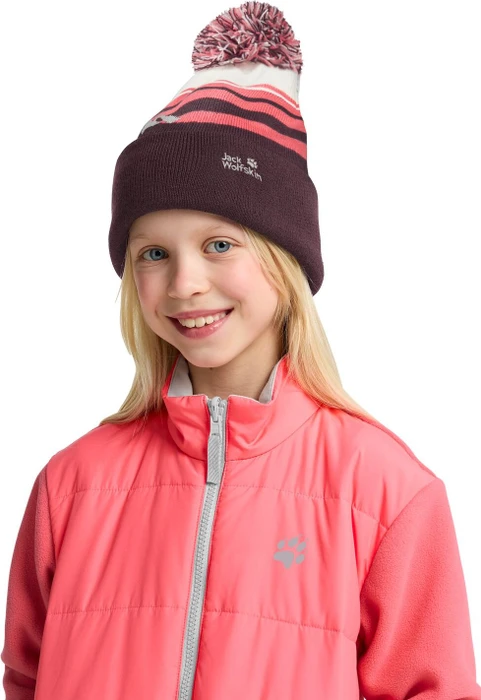 Jack Wolfskin Stripy Pompom Beanie amaranth (Junior)