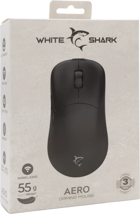 White Shark Aero Black Wireless Gaming Mouse, schwarz, USB