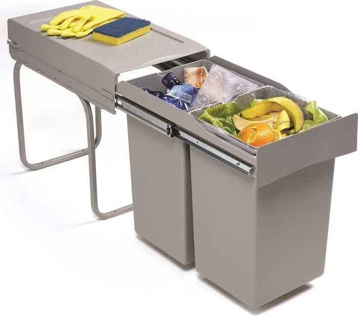 Quellmalz Double Man Deluxe Einbau Müllsammler 2x14l alugrau