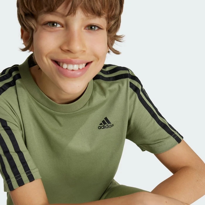 adidas Essentials 3-Streifen Cotton T-Shirt kurzarm tent green/black (Junior)