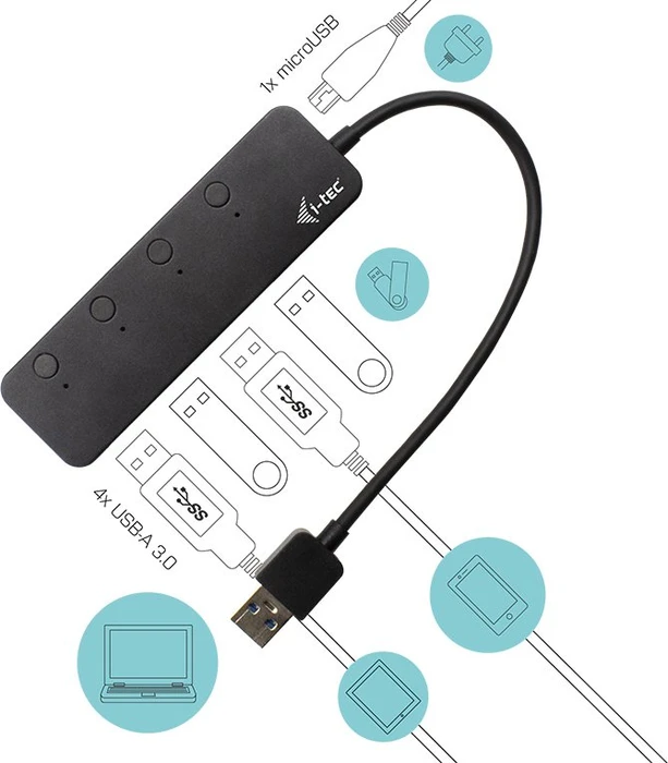 i-tec USB-Hub, 4x USB-A 3.0, USB-B 3.0 [Stecker]