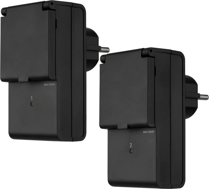 REV Funkschalt-Set 2+1 Outdoor mit Fernbedienung, 2300W, Typ F, Funksteckdose, 3er-Pack