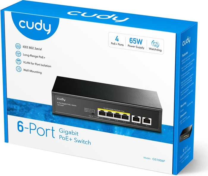 Cudy GS100 Series Desktop Gigabit Switch, 6x RJ-45, 60W PoE+