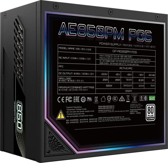 GIGABYTE AORUS Elite Platinum P850W 850W, ATX 3.1, Rev. 1.1