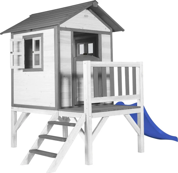 Axi Spielhaus Lodge XL weiß/grau mit Rutsche blau