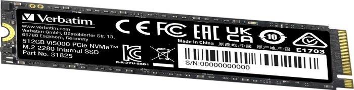 Verbatim Vi5000 PCIe NVMe SSD 512GB, M.2 2280 / M-Key / PCIe 4.0 x4