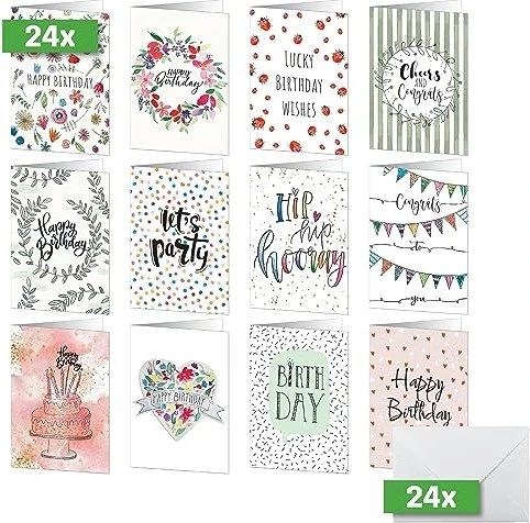 Sigel Geburtstagkarten Happy Birthday Universalpapier weiß, A6, 250g/m², 24 Blatt